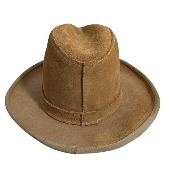 Vintage Tan Suede Western Cowboy Fedora Hat Unisex Size Medium main image 7